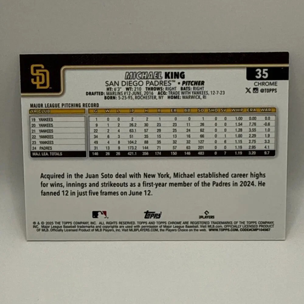 2025 Topps Chrome Michael King #35 Light Board Logo Refractor